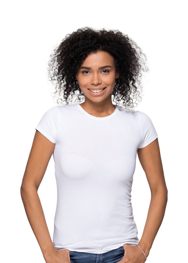 portrait of woman smiling in white shirt